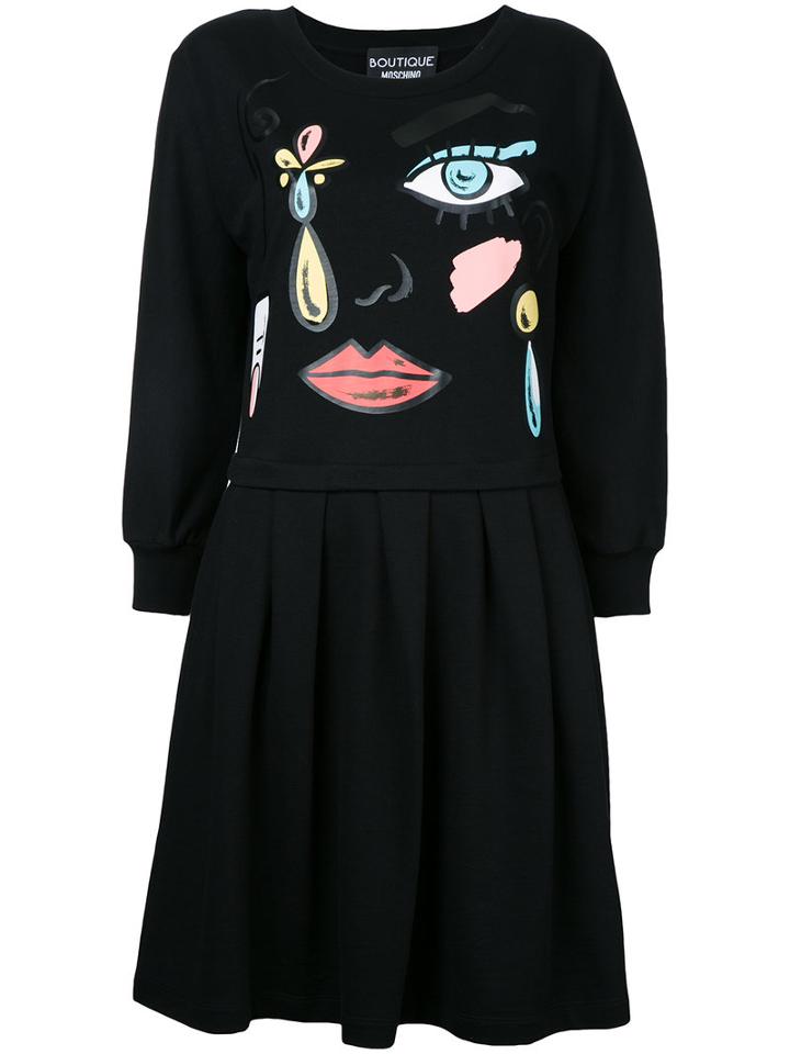 Boutique Moschino - Cartoon Face Print Dress - Women - Cotton - 44, Black, Cotton
