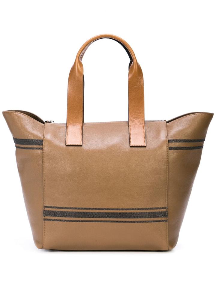 Brunello Cucinelli Contrast Stripe Tote - Brown