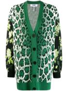 Msgm Oversized Leopard Print V-neck Cardigan - Green