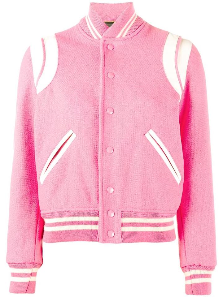 Saint Laurent Teddy Jacket, Women's, Size: 42, Pink/purple, Wool/polyamide/lamb Skin/cotton