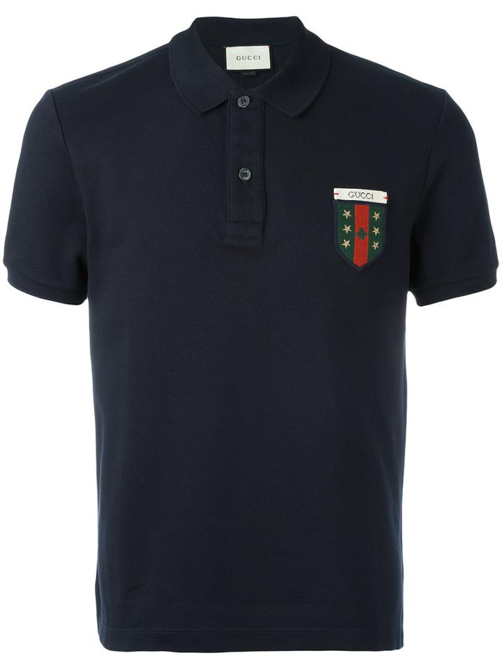 Gucci - Web Crest Polo Shirt - Men - Cotton/spandex/elastane - Xl, Blue, Cotton/spandex/elastane