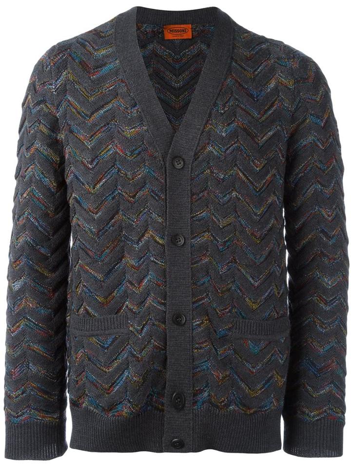 Missoni Zig-zag V-neck Cardigan, Men's, Size: 48, Grey, Wool