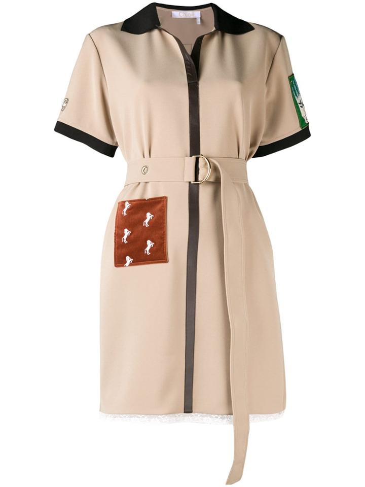 Chloé Patched Shirt Dress - Nude & Neutrals