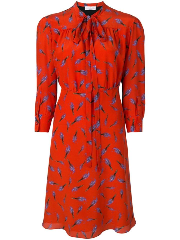 Sonia Rykiel Bouquet Print Tie Neck Shirt Dress - Red