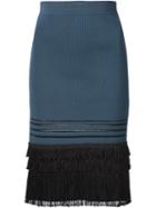 Yigal Azrouel Fringed Ribbed Knit Skirt