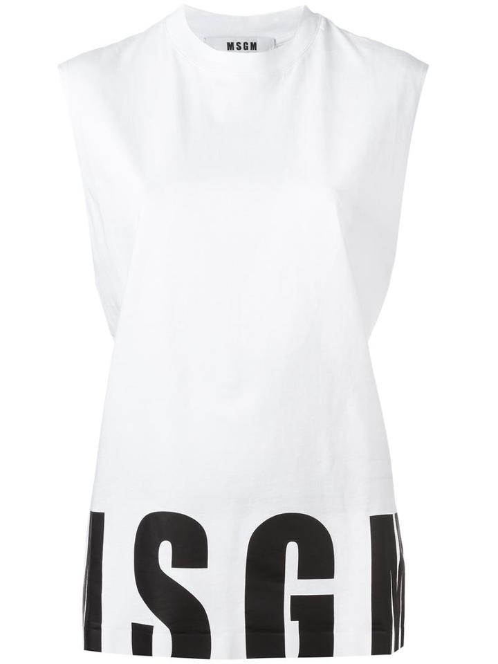 Msgm Long Print Tank, Women's, Size: Medium, White, Cotton