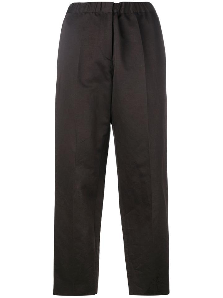 Jil Sander - Straight Cropped Trousers - Women - Cotton/linen/flax/spandex/elastane/cupro - 34, Brown, Cotton/linen/flax/spandex/elastane/cupro