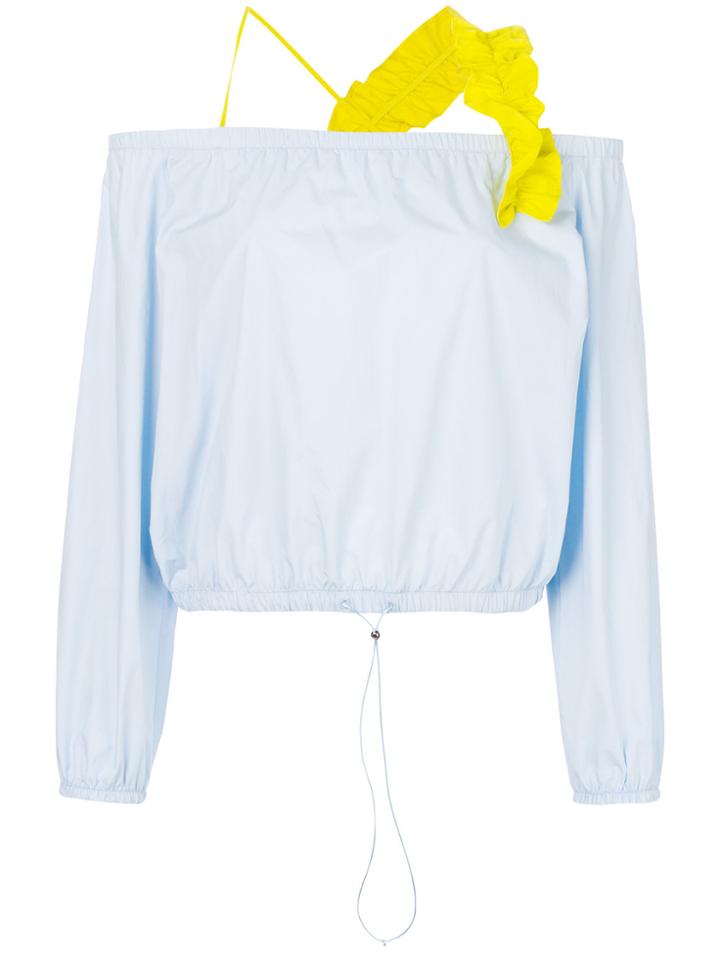 Pinko Frill Halter Strap Off The Shoulder Blouse - Blue