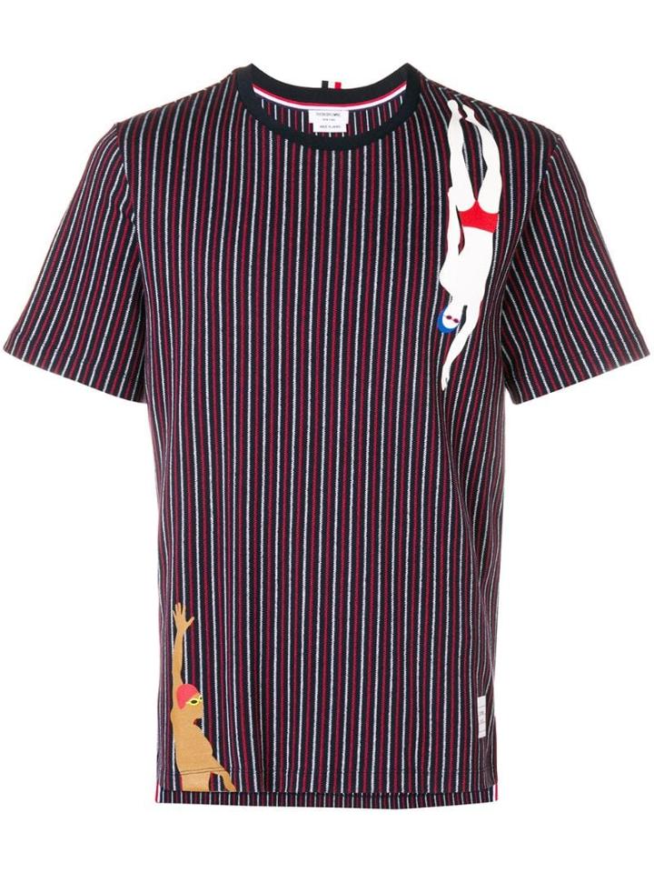 Thom Browne Swimmer Print Pinstripe Jersey Tee - Blue