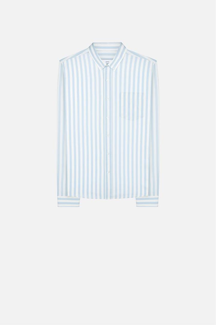 Ami Alexandre Mattiussi Striped Shirt, Men's, Size: 43, Blue, Cotton