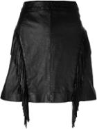 Saint Laurent Fringed A-line Skirt, Women's, Size: 38, Black, Lamb Skin/silk