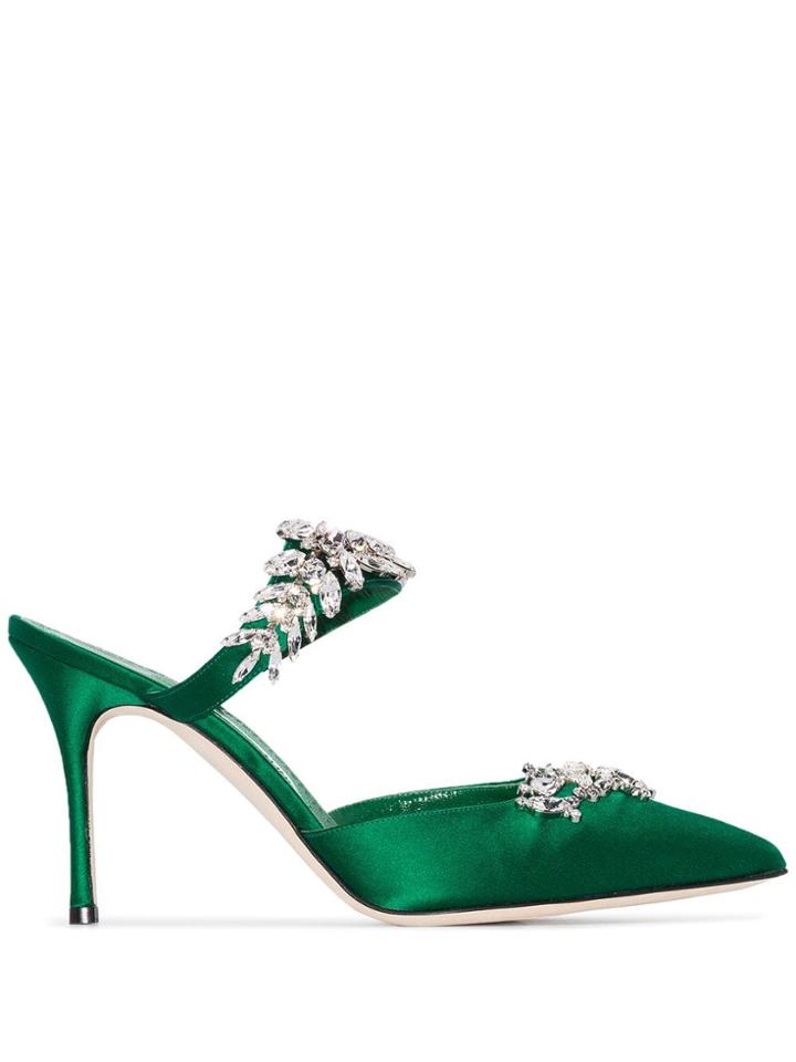 Manolo Blahnik Lurum 90 Mules - Green