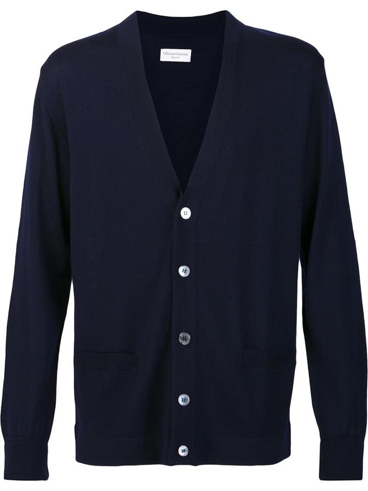 Officine Generale V-neck Cardigan, Men's, Size: Medium, Blue, Merino