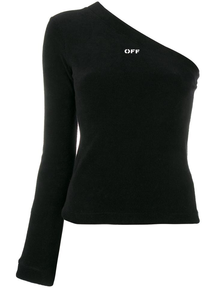 Off-white One Sleeve Velvet Top, Women's, Size: Medium, Black, Cotton