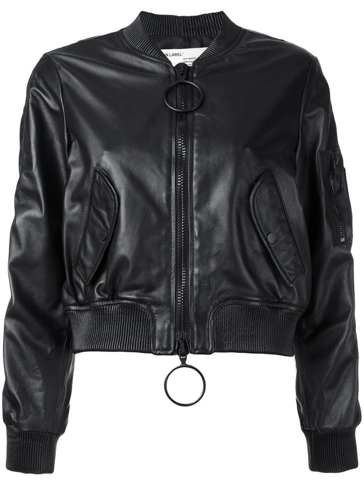 Off-white - Leather Bomber Jacket - Women - Lamb Skin/viscose - S, Black, Lamb Skin/viscose