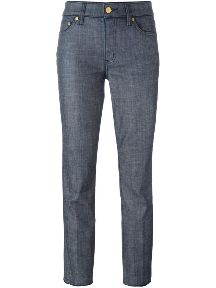 Tory Burch Cropped Tailored Trousers, Women's, Size: 27, Blue, Cotton/other Fibres/spandex/elastane