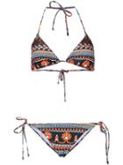 Bluebird Print Triangle Bikini - Women - Polyester/spandex/elastane - M, Black, Polyester/spandex/elastane, Mary Katrantzou
