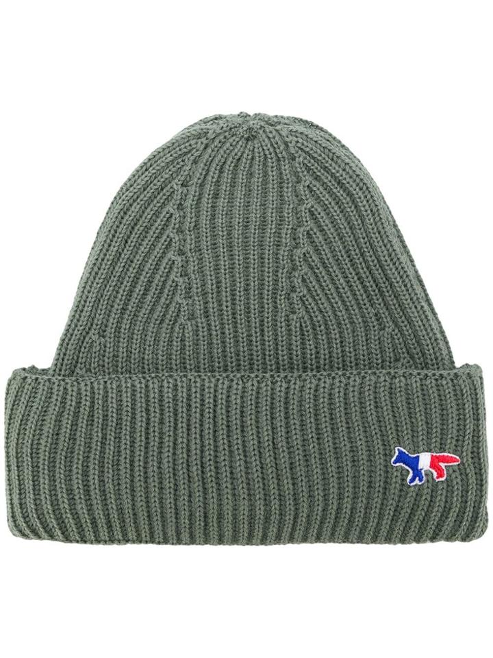 Maison Kitsuné Ribbed Knit Beanie - Green