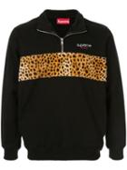 Supreme Leopard Panel Half Zip Sweatshirt - Black