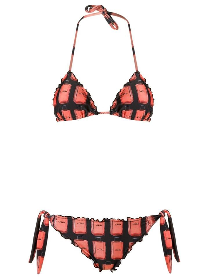 Amir Slama Ruffled Triangle Bikini Set - Black
