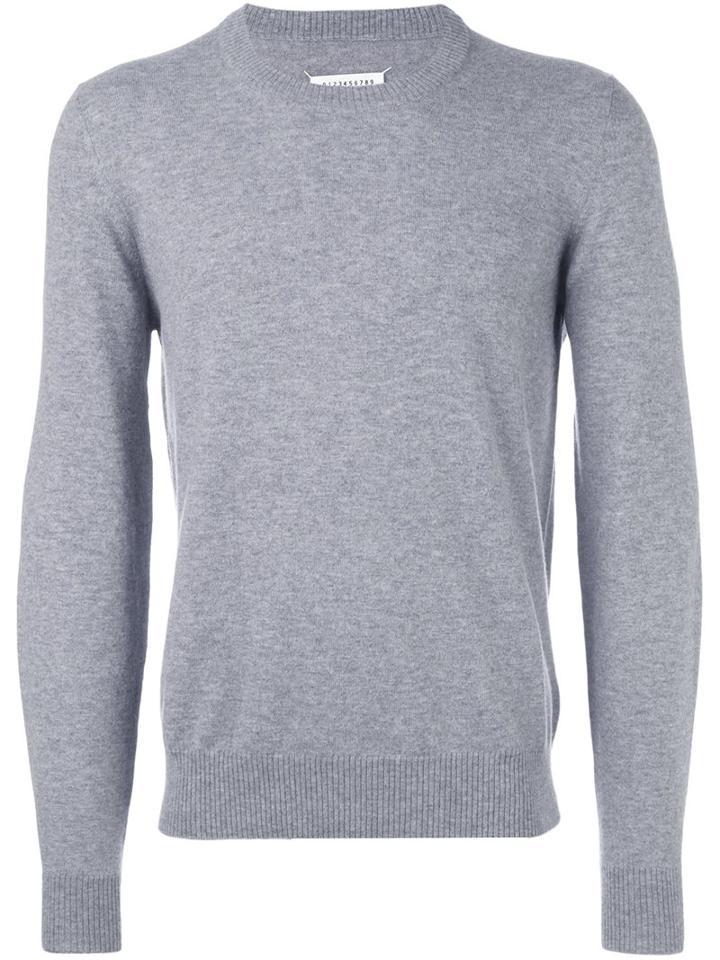 Maison Margiela Elbow Patch Classic Sweater, Men's, Size: Large, Grey, Calf Leather/wool