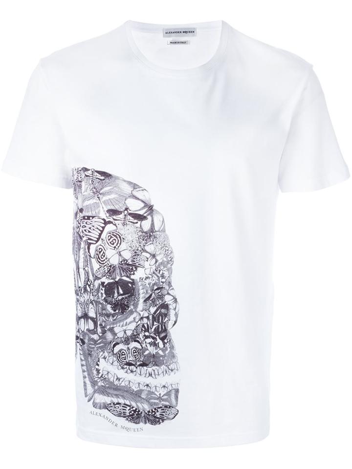 Alexander Mcqueen Butterfly Skull Print T-shirt, Men's, Size: Xs, White, Cotton