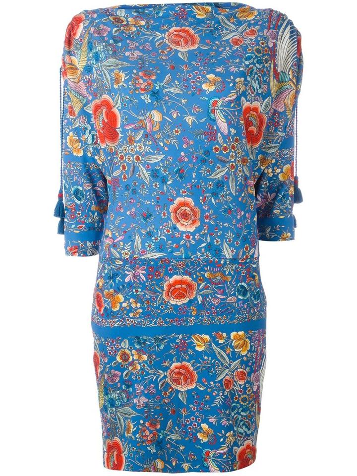Roberto Cavalli - Boat Neck Floral Dress - Women - Spandex/elastane/viscose - 44, Blue, Spandex/elastane/viscose