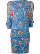Roberto Cavalli - Boat Neck Floral Dress - Women - Spandex/elastane/viscose - 44, Blue, Spandex/elastane/viscose