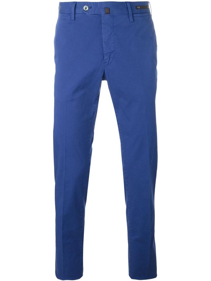 Pt01 Front Pleated Trousers, Men's, Size: 46, Blue, Cotton/spandex/elastane