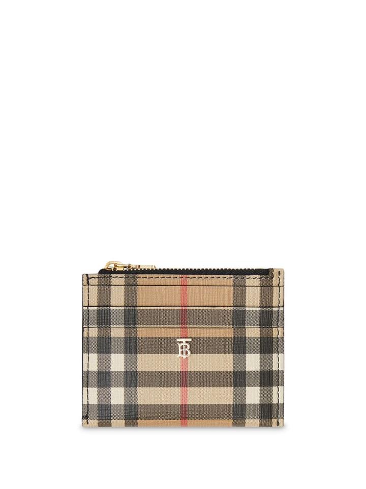 Burberry Vintage Check And Leather Zip Card Case - Neutrals