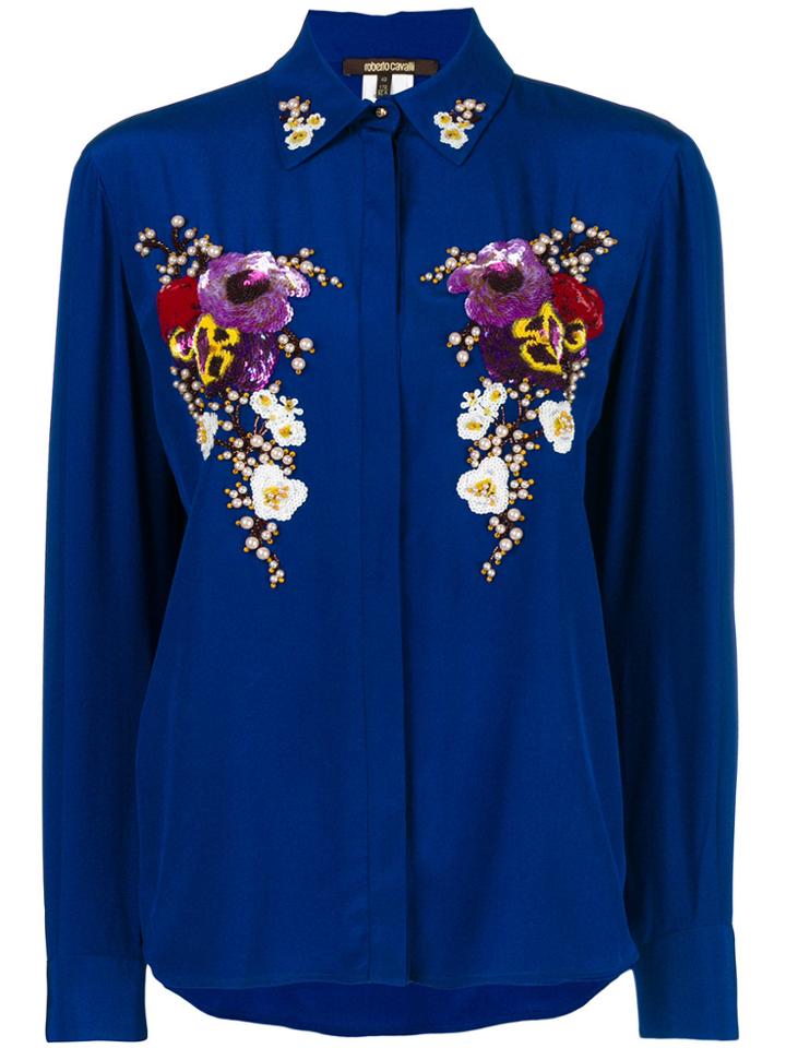 Roberto Cavalli Pearl Embellished Shirt - Blue
