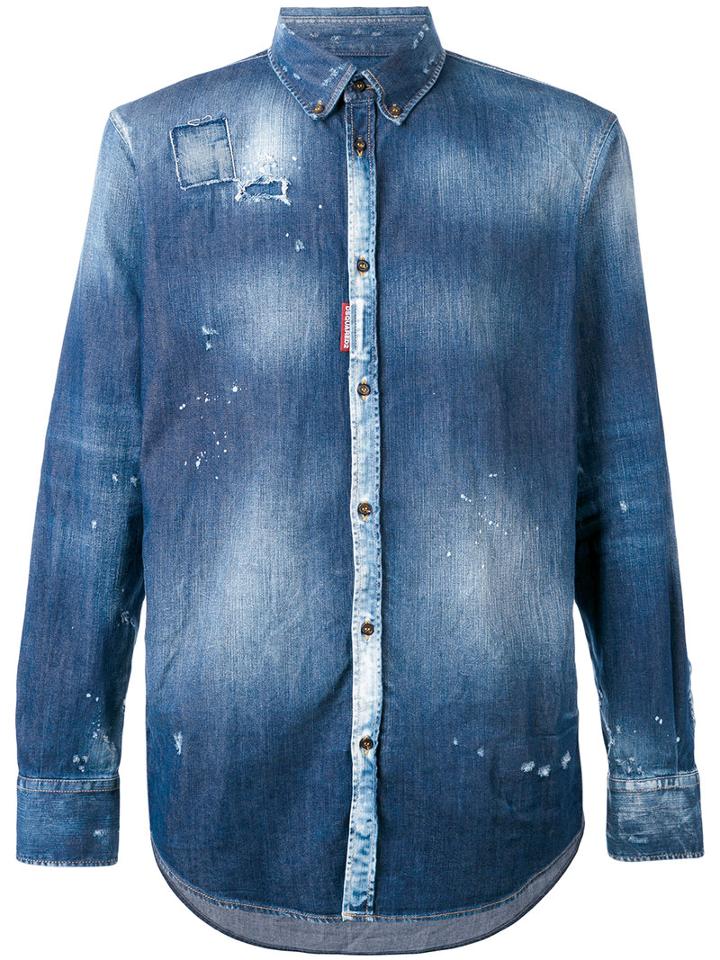 Tie-dye Denim Shirt - Men - Cotton/spandex/elastane - 48, Blue, Cotton/spandex/elastane, Dsquared2