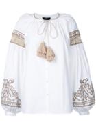 Wandering - Embroidered Tassel Blouse - Women - Cotton - 38, White, Cotton