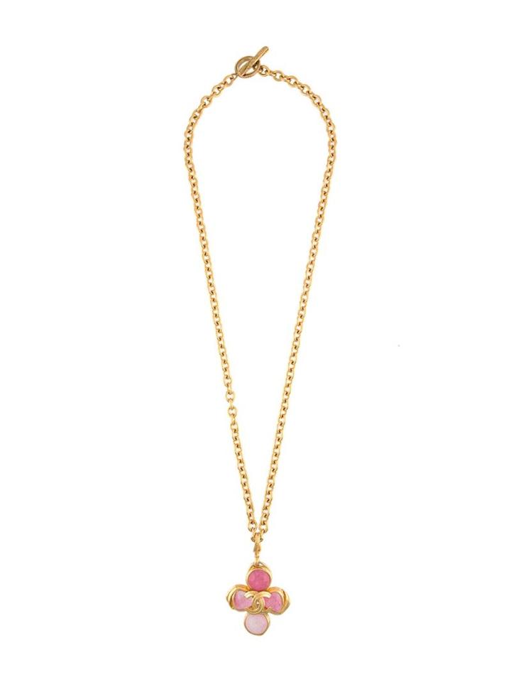 Chanel Vintage Clover Cc Pendant Necklace