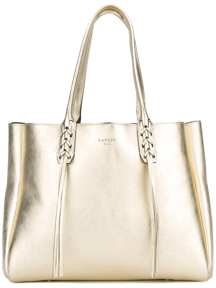 Lanvin Woven Top Handle Tote, Women's, Grey, Calf Leather