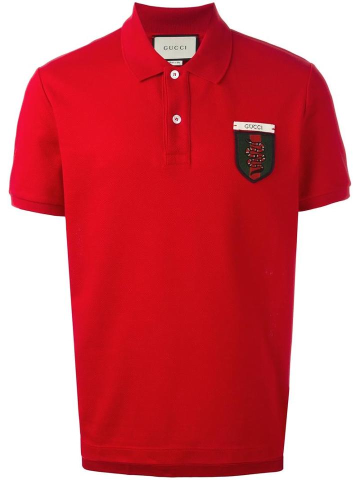 Gucci Snake Crest Embroidered Polo Shirt, Men's, Size: Xl, Red, Cotton/spandex/elastane