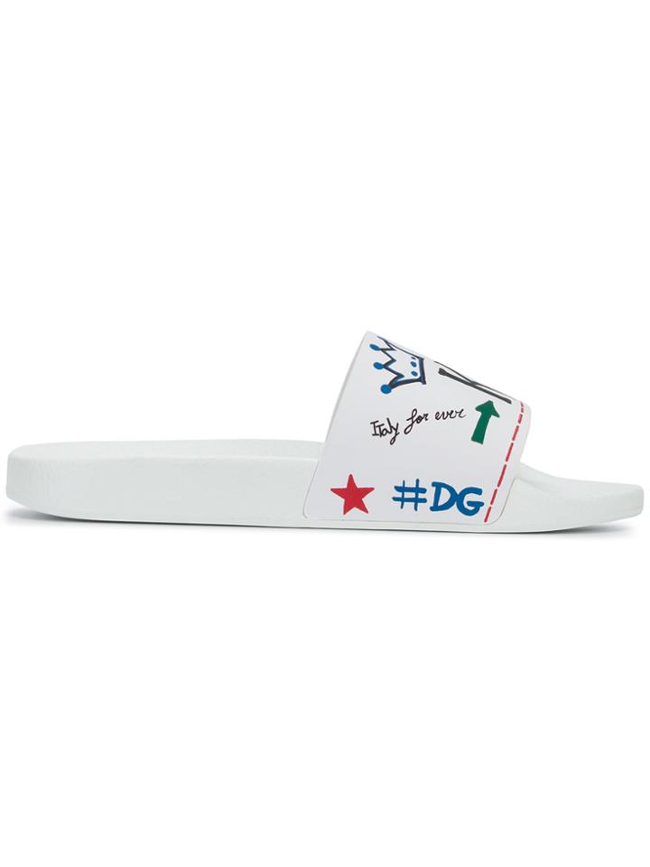 Dolce & Gabbana Graffiti Print Sandals - White