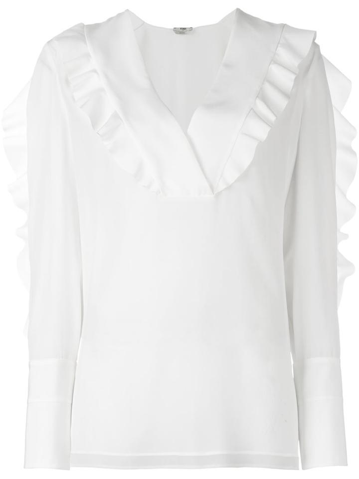 Fendi Ruffle Detail Blouse, Women's, Size: 40, White, Silk