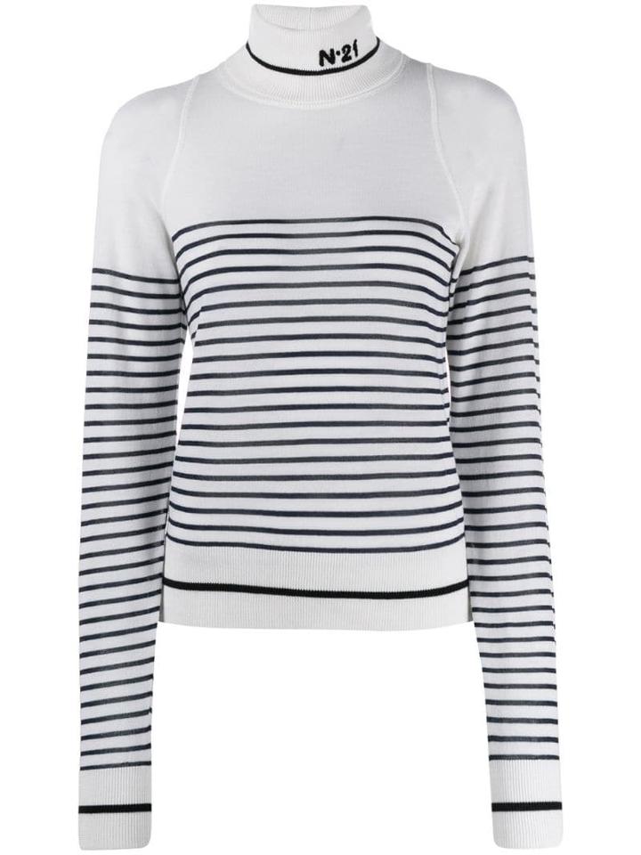 Nº21 Striped Wool Sweater - White