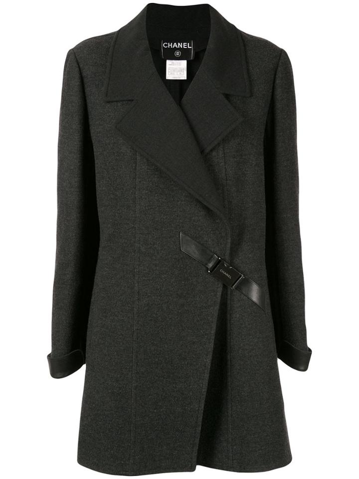 Chanel Pre-owned Diagonal Buckle Coat - Grey