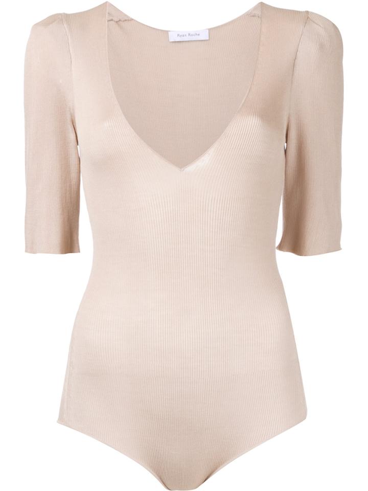 Ryan Roche Structured Puff Sleeve Bodysuit - Nude & Neutrals