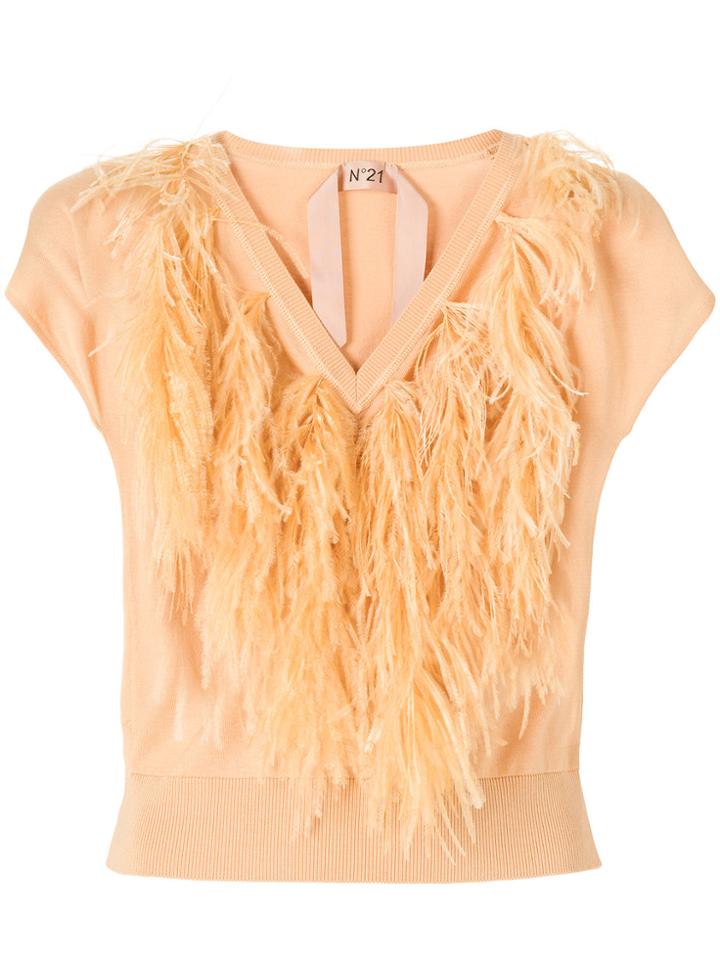 No21 Feather V-neck Jumper - Brown