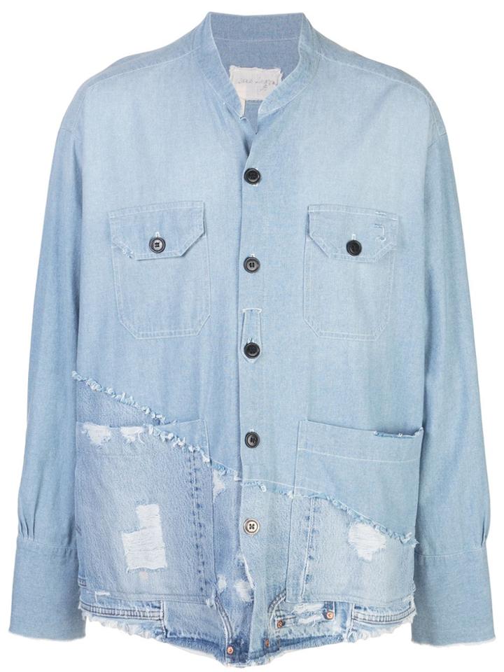 Greg Lauren Distressed Denim Shirt - Blue