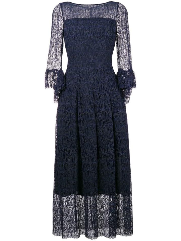 Talbot Runhof Lace Flared Midi Dress - Blue