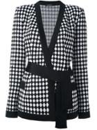Balmain Checked Belted Cardigan, Women's, Size: 42, Black, Viscose