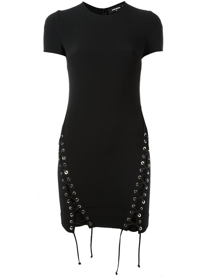 Dsquared2 - Side Tie Laces Dress - Women - Elastodiene/acetate/viscose - 36, Black, Elastodiene/acetate/viscose