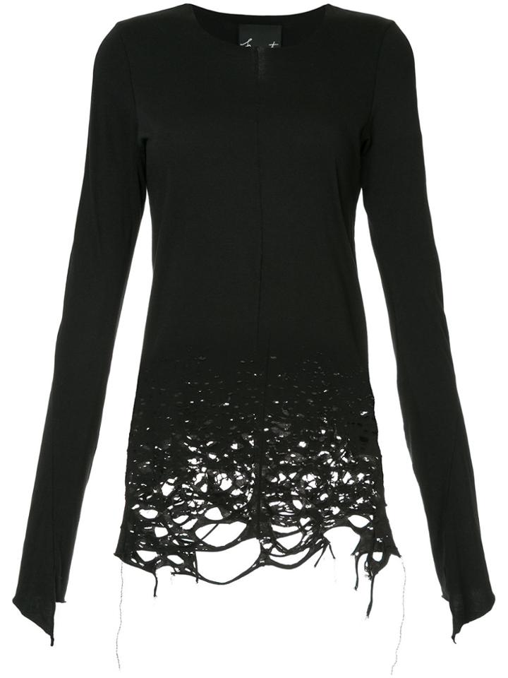 Fagassent Distressed Long-sleeved T-shirt - Black