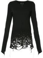 Fagassent Distressed Long-sleeved T-shirt - Black
