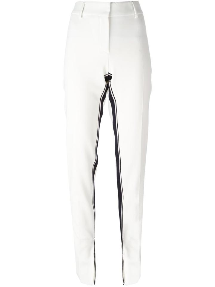 Cédric Charlier Stripe Detail Trousers, Women's, Size: 40, White, Polyester/rayon/other Fibers