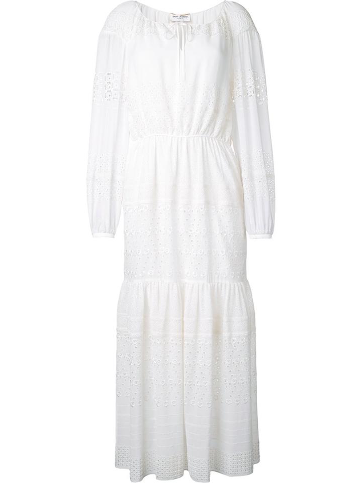 Saint Laurent Lace Patterned Dress, Women's, Size: 38, White, Silk/viscose/cotton